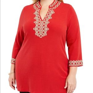 Charter Club Women's Plus Sz 2X 3X lace  Tunic Top Ravishing Red￼